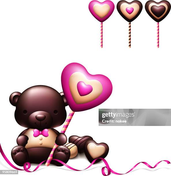teddy bear with candy stick - holding lollipop stock illustrations