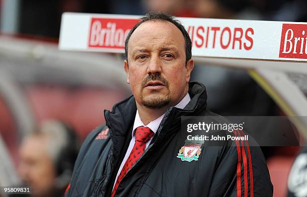 Rafa Benitez manager of Liverpool during the Barclays Premier League match between Stoke City and Liverpool at Britannia Stadium on January 16, 2010...