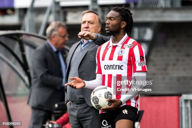 Coach Dick Advocaat of Sparta Rotterdam, Miquel Nelom of Sparta Rotterdam during the Dutch Jupiler League play-offs match between Sparta Rotterdam...