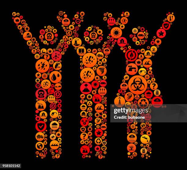 three people rasing hands climate change vector icon pattern - exercise mask stock illustrations