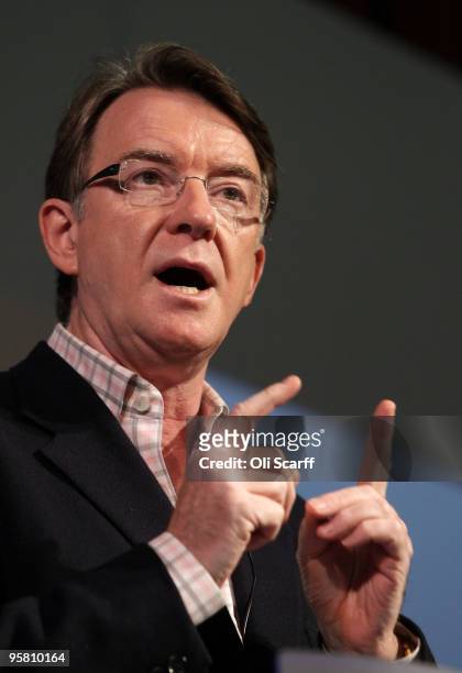 Lord Mandelson addresses the audience at the Fabian Society's New Year Conference held in Imperial College on January 16, 2010 in London, England....