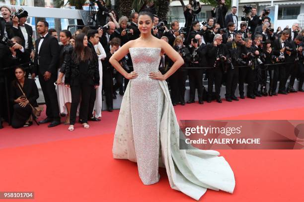 Indian actress and model Aishwarya Rai poses as she arrives on May 13, 2018 for the screening of the film "Sink or Swim " at the 71st edition of the...