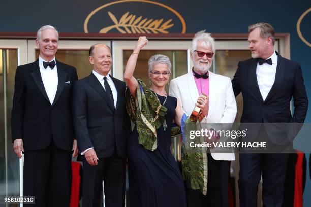 Actor Keir Dullea, a guest, Katharina Kubrick, daughter of British director Stanley Kubrick, German-US producer Jan Harlan and British director...