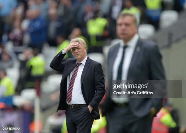 David Moyes of West Ham United during the Premier League match between West Ham United and Everton at London Stadium on May 13, 2018 in London,...