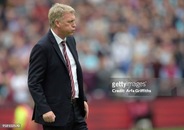 David Moyes of West Ham United during the Premier League match between West Ham United and Everton at London Stadium on May 13, 2018 in London,...