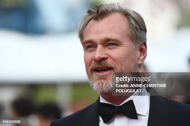 British director Christopher Nolan poses as he arrives on May 13, 2018 for the screening of a remastered version of the film "2001: A Space Odyssey"...