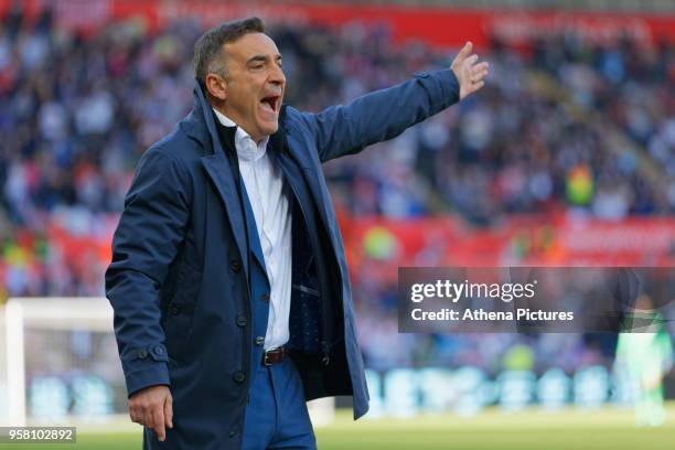 Swansea manager Carlos Carvalhal reacts on the touch line during the Premier League match between Swansea City and Stoke City at The Liberty Stadium...
