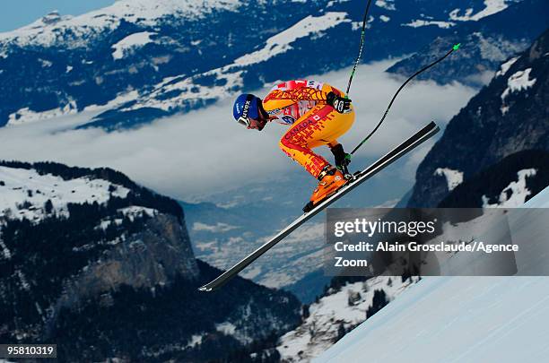 Manuel Osborne-Paradis of Canada takes 2nd place during the Audi FIS Alpine Ski World Cup Men's Downhill on January 16, 2010 in Wengen, Switzerland.