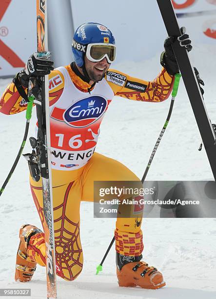 Manuel Osborne-Paradis of Canada takes 2nd place during the Audi FIS Alpine Ski World Cup Men's Downhill on January 16, 2010 in Wengen, Switzerland.