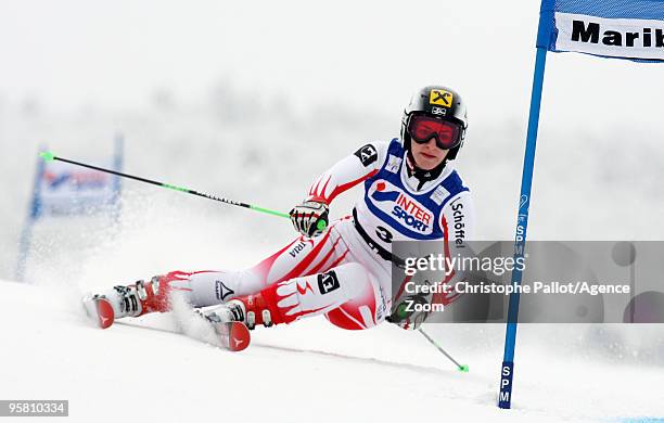 Kathrin Zettel of Austria takes 1st place during the Audi FIS Alpine Ski World Cup Women's Giant slalom on January 16, 2010 in Maribor, Slovenia.