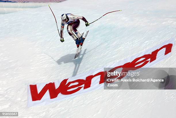 Marco Buechel of Liechtenstein takes 3rd place during the Audi FIS Alpine Ski World Cup Men's Downhill on January 16, 2010 in Wengen, Switzerland.