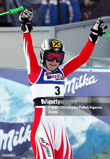 Kathrin Zettel of Austria takes 1st place during the Audi FIS Alpine Ski World Cup Women's Giant slalom on January 16, 2010 in Maribor, Slovenia.