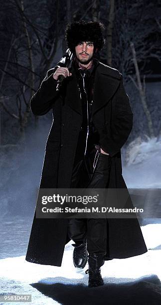 Model walks the runway during the Carlo Pignatelli Outside Milan Menswear Autumn/Winter 2010 show on January 16, 2010 in Milan, Italy.