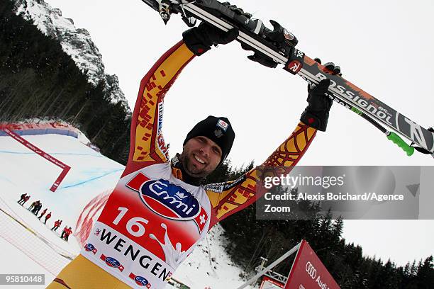 Manuel Osborne-Paradis of Canada takes 2nd place during the Audi FIS Alpine Ski World Cup Men's Downhill on January 16, 2010 in Wengen, Switzerland.