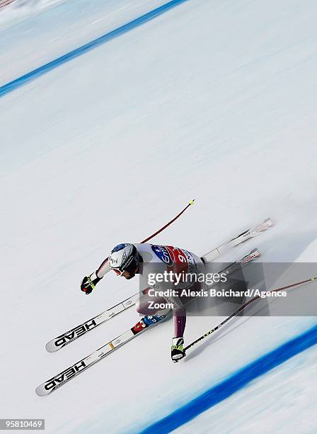 Marco Buechel of Liechtenstein takes 3rd place during the Audi FIS Alpine Ski World Cup Men's Downhill on January 16, 2010 in Wengen, Switzerland.