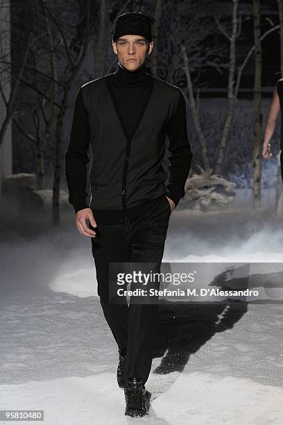 Model walks the runway during the Carlo Pignatelli Outside Milan Menswear Autumn/Winter 2010 show on January 16, 2010 in Milan, Italy.