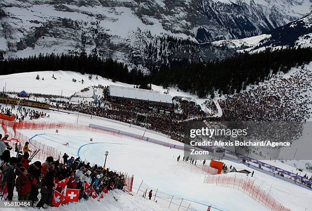 Manuel Osborne-Paradis of Canada takes 2nd place during the Audi FIS Alpine Ski World Cup Men's Downhill on January 16, 2010 in Wengen, Switzerland.