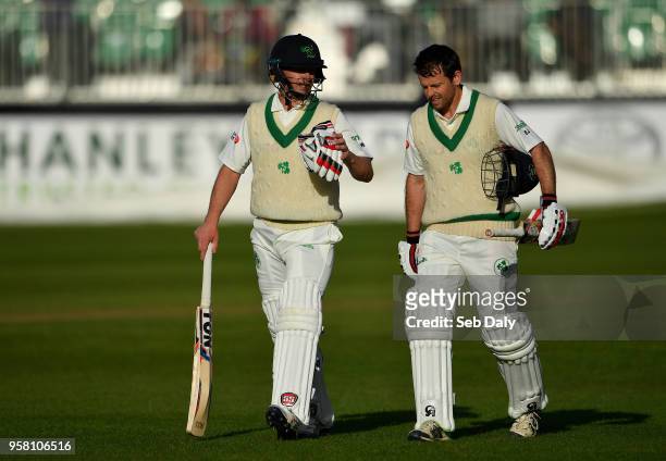 Dublin , Ireland - 13 May 2018; Ireland captain William Porterfield, left, and team-mate Ed Joyce leave the field at the close of play on day three...