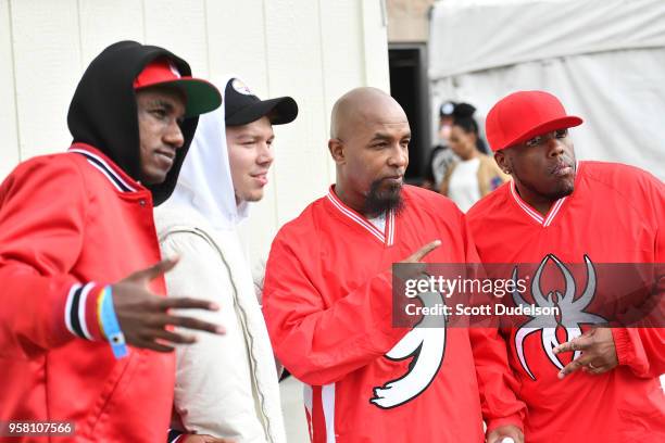 Rappers Y2, Phora, Tech N9ne and Krizz Kaliko attend the Power 106 Powerhouse festival at Glen Helen Amphitheatre on May 12, 2018 in San Bernardino,...