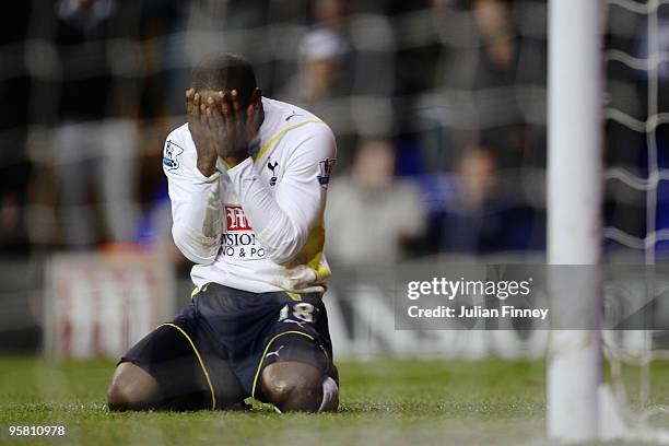 Jermain Defoe of Tottenham Hotspur rues a missed chance during the Barclays Premier League match between Tottenham Hotspur and Hull City at White...