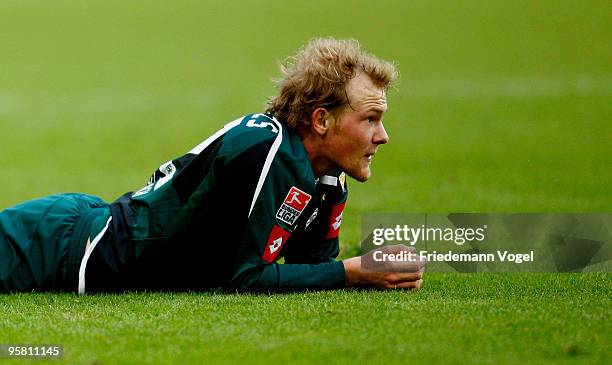 Tobias Levels of Moenchengladbach reacts after the second goal of Bochum during during the Bundesliga match between Borussia Moenchengladbach and VfL...