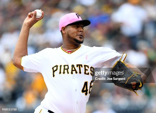 Ivan Nova of the Pittsburgh Pirates pitches during the first inning against the San Francisco Giants at PNC Park on May 13, 2018 in Pittsburgh,...