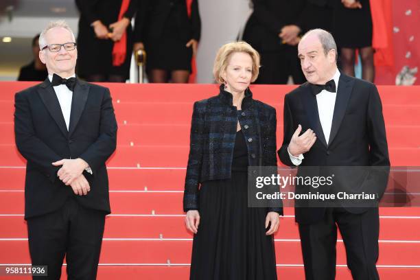 Director of the festival Thierry Fremaux, Frederique Bredin and president of the festival Pierre Lescure attends the screening of "Sink Or Swim "...