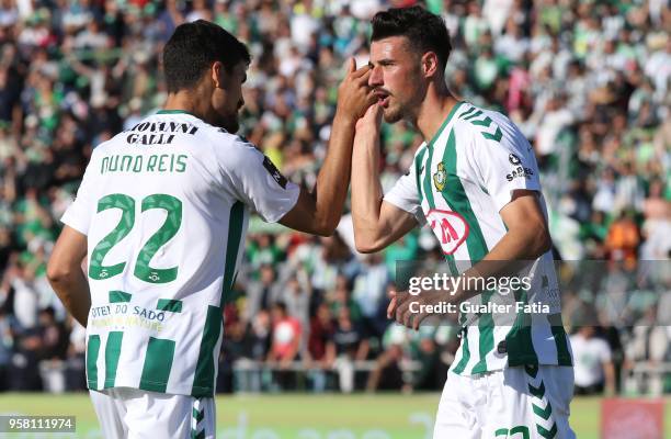 Vitoria Setubal forward Andre Pereira from Portugal celebrates with teammate Vitoria Setubal defender Nuno Reis from Portugal after scoring a goal...