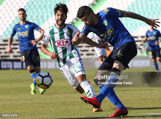 Tondela defender Joaozinho from Portugal with Vitoria Setubal forward Joao Amaral from Portugal in action during the Primeira Liga match between...