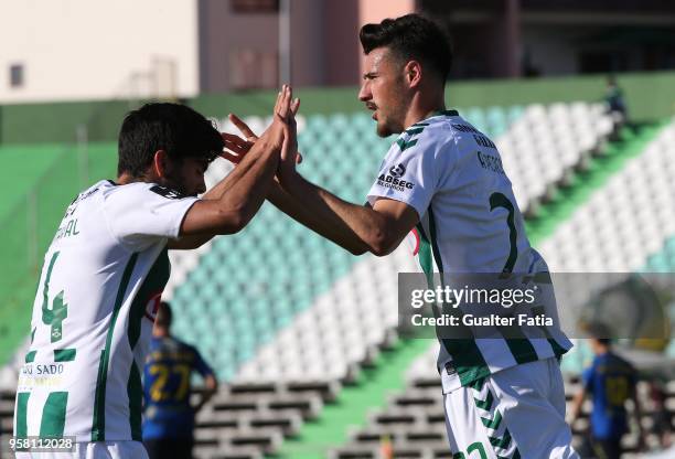 Vitoria Setubal forward Andre Pereira from Portugal celebrates with teammate Vitoria Setubal forward Joao Amaral from Portugal after scoring a goal...