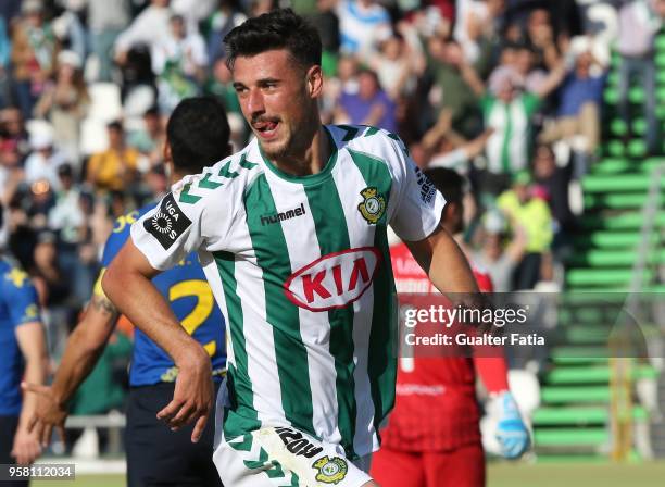 Vitoria Setubal forward Andre Pereira from Portugal celebrates after scoring a goal during the Primeira Liga match between Vitoria Setubal and CD...