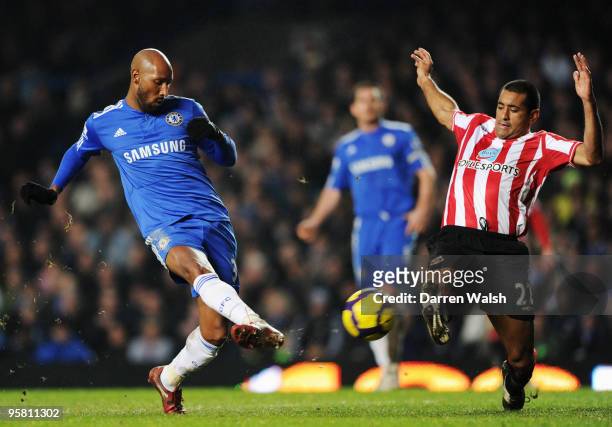Nicolas Anelka of Chelsea scores his sides sixth goal during the Barclays Premier League match between Chelsea and Sunderland at Stamford Bridge on...