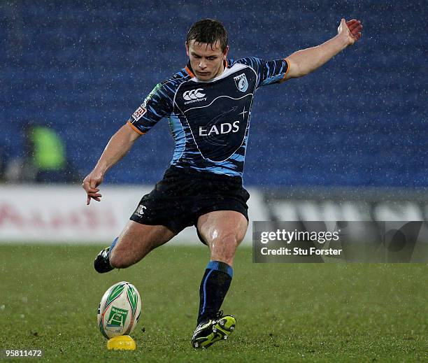 Cardiff kicker Ben Blair kicks a penalty during the Heineken Cup Pool 5 Round 5 match between Cardiff Blues and Sale Sharks at Cardiff City Stadium...