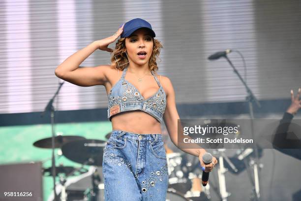 Singer Tinashe performs onstage during the Power 106 Powerhouse festival at Glen Helen Amphitheatre on May 12, 2018 in San Bernardino, California.