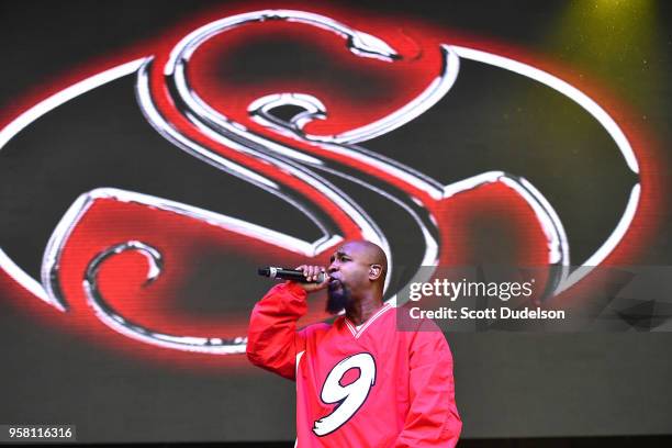 Rapper Tech N9ne performs onstage during the Power 106 Powerhouse festival at Glen Helen Amphitheatre on May 12, 2018 in San Bernardino, California.