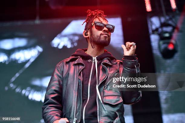 Singer Miguel performs onstage during the Power 106 Powerhouse festival at Glen Helen Amphitheatre on May 12, 2018 in San Bernardino, California.