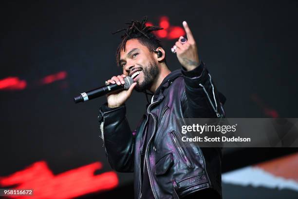 Singer Miguel performs onstage during the Power 106 Powerhouse festival at Glen Helen Amphitheatre on May 12, 2018 in San Bernardino, California.