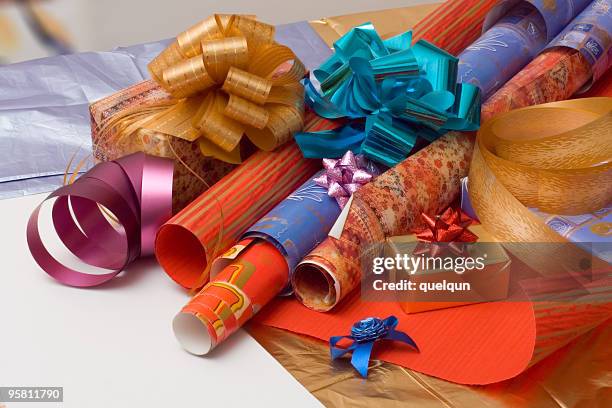 gift packing - roll of wrapping paper stock pictures, royalty-free photos & images