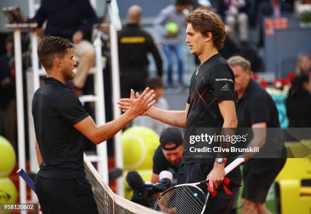 Alexander Zverev of Germany shakes hands at the net after his straight sets victory against Dominic Thiem of Austria in the mens final during day...