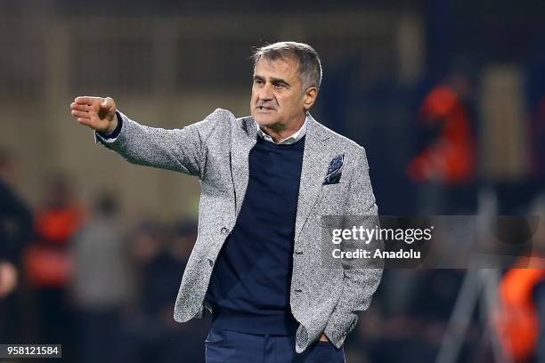 Head coach of Besiktas Senol Gunes gestures during Turkish Super Lig match between Osmanlispor and Besiktas at Yenikent Osmanli Stadium in Ankara,...