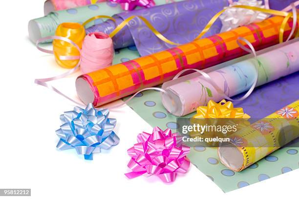 it's time to gift packing! - roll of wrapping paper stock pictures, royalty-free photos & images