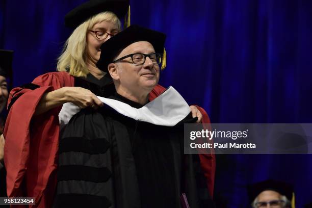 Author Tom Perrotta received an Honorary Doctor of Humane Letters degree at the Emerson College Undergaraduate Commencement Ceremony at Agganis Arena...