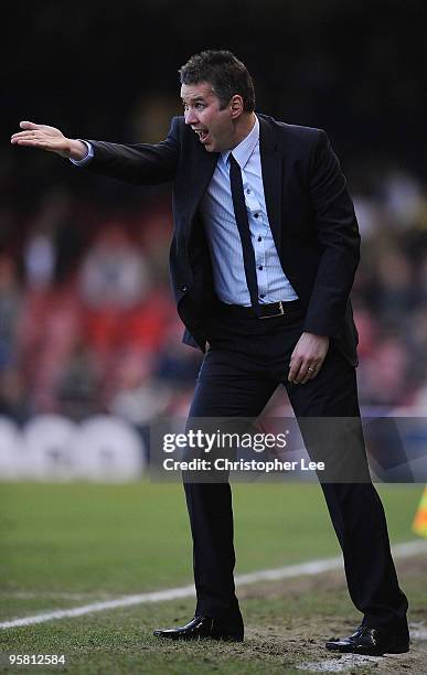 Manager Darren Ferguson of Preston shouts at his players during the Coca-Cola Championship match between Bristol City and Preston North End at Ashton...