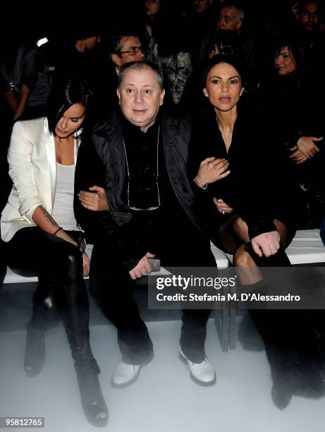 Model Nina Moric, press agent Lele Mora and actress Ramona Badescu attend the Carlo Pignatelli Outside Milan Menswear Autumn/Winter 2010 show on...