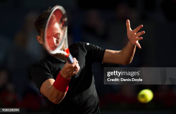 Dominic Thiem of Austria in a action against Alexander Zverev of Germany in the final matchduring day nine of the Mutua Madrid Open tennis tournament...