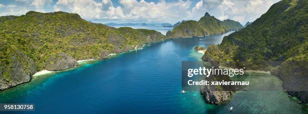 aerial panorama view of star beach, palawan, philippines - palawan philippines stock pictures, royalty-free photos & images