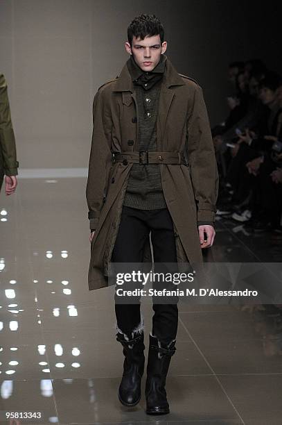 Model Tom Nicon walks the runway during the Burberry Prorsum Milan Menswear Autumn/Winter 2010 show on January 16, 2010 in Milan, Italy.