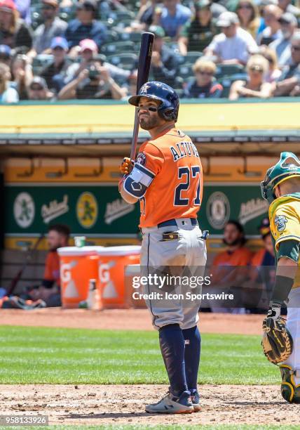 Houston Astros Second base Jose Altuve gets set for his at-bat during the game between the Houston Astros vs Oakland Athletics on Wednesday, May 9,...