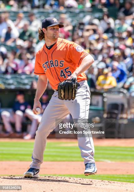 Houston Astros Starting pitcher Gerrit Cole winds up for a pitch during the game between the Houston Astros vs Oakland Athletics on Wednesday, May 9,...