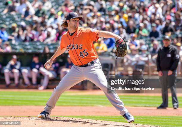 Houston Astros Starting pitcher Gerrit Cole sets to deliver a pitch during the game between the Houston Astros vs Oakland Athletics on Wednesday, May...